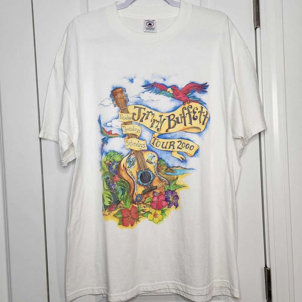 Jimmy Buffett Tour 2000 Graphic T-Shirt Mens XL White Delta Pro Weight Vintage